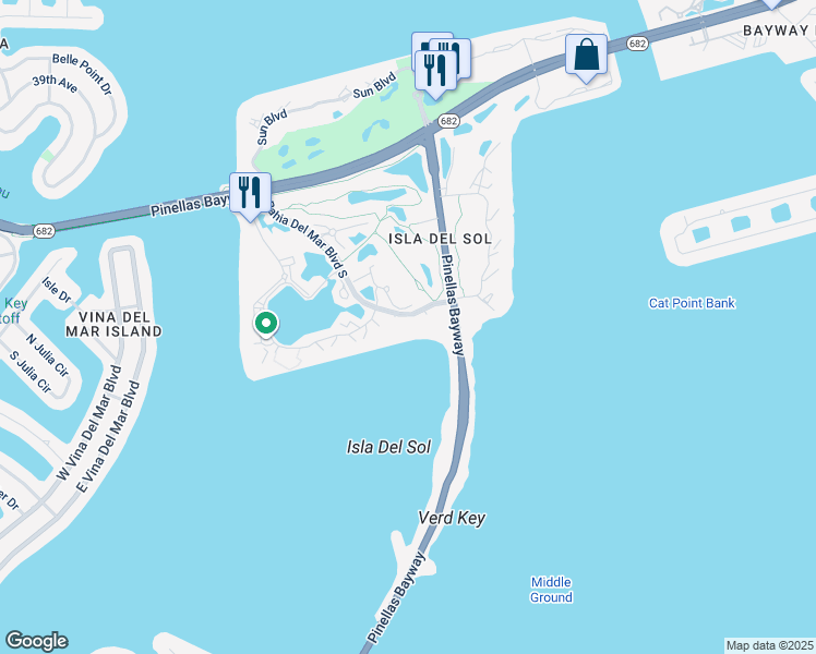 map of restaurants, bars, coffee shops, grocery stores, and more near 6357 Bahia Del Mar Boulevard South in St. Petersburg