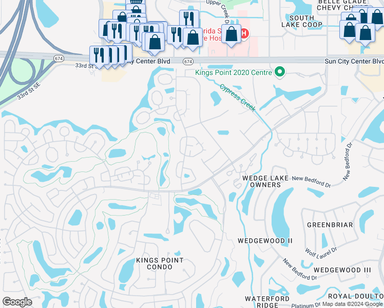map of restaurants, bars, coffee shops, grocery stores, and more near 2235 Grenadier Drive in Sun City Center