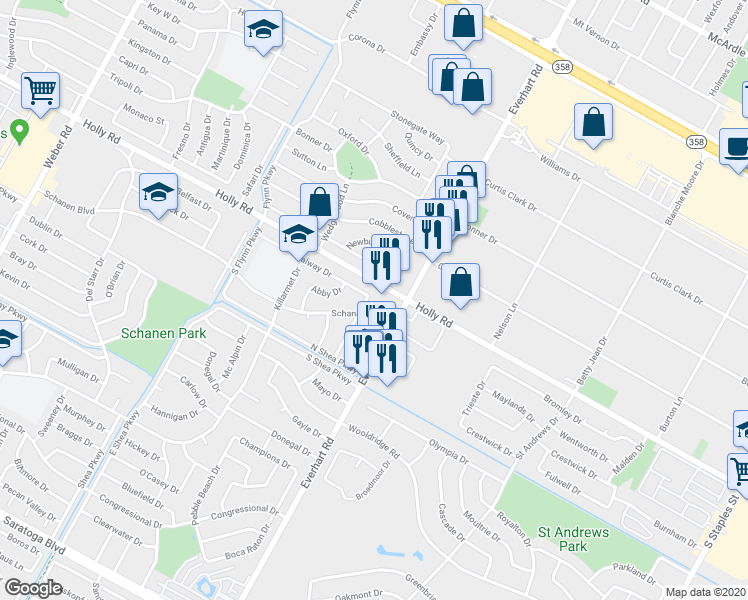 map of restaurants, bars, coffee shops, grocery stores, and more near 5706 Limerick Drive in Corpus Christi
