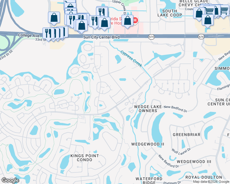 map of restaurants, bars, coffee shops, grocery stores, and more near 402 Dorchester Place North in Sun City Center