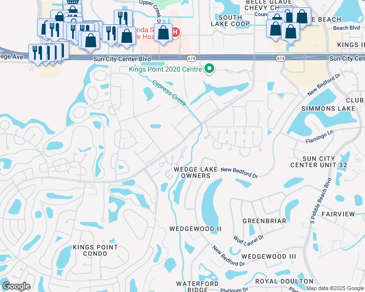 map of restaurants, bars, coffee shops, grocery stores, and more near 112 Knollpoint Drive in Sun City Center