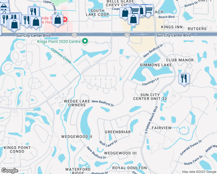 map of restaurants, bars, coffee shops, grocery stores, and more near 502 Finsbury Circle in Ruskin