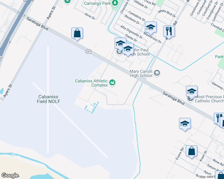 map of restaurants, bars, coffee shops, grocery stores, and more near 2944 Cactus Road in Corpus Christi