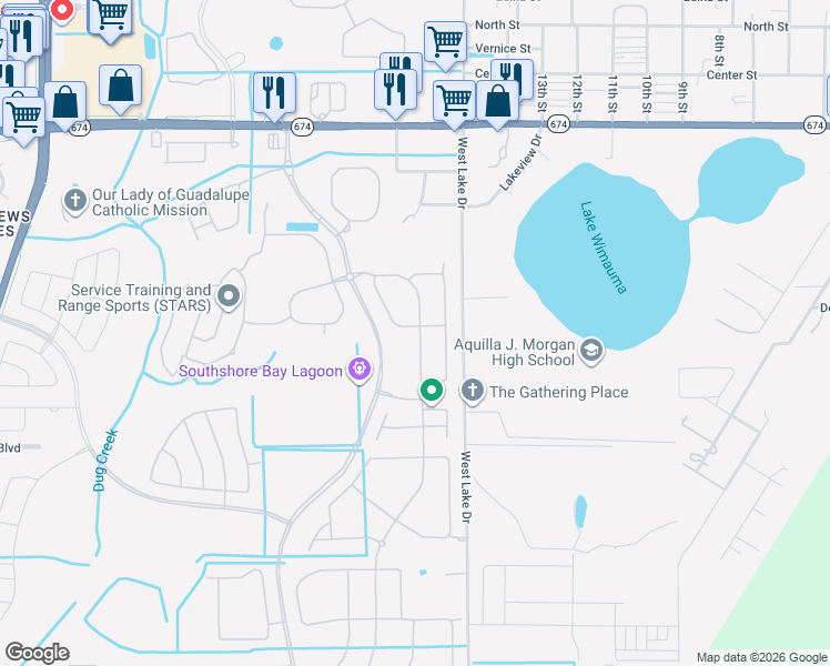 map of restaurants, bars, coffee shops, grocery stores, and more near 16833 Banner Shell Place in Wimauma