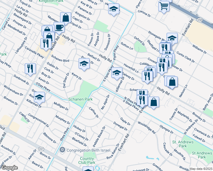 map of restaurants, bars, coffee shops, grocery stores, and more near 4401 South Shea Parkway in Corpus Christi