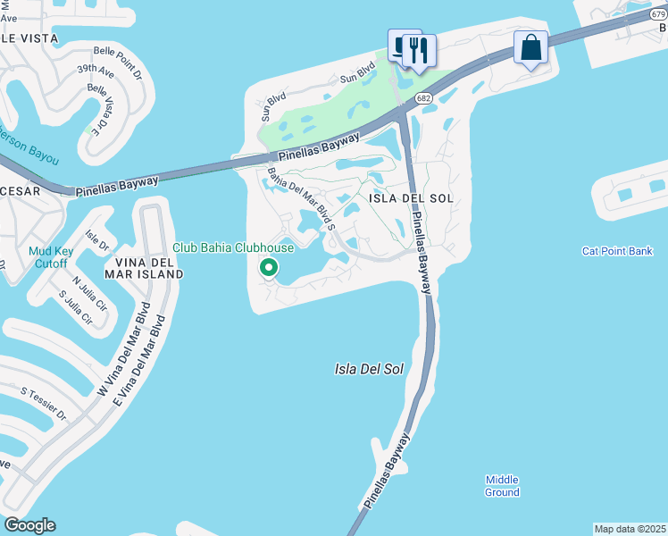 map of restaurants, bars, coffee shops, grocery stores, and more near 6295 Bahia Del Mar Circle in St. Petersburg