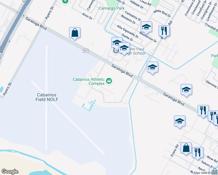 map of restaurants, bars, coffee shops, grocery stores, and more near 2944 Cactus Road in Corpus Christi