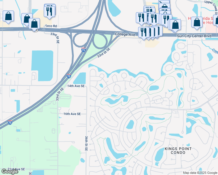 map of restaurants, bars, coffee shops, grocery stores, and more near 2004 Hullhouse Drive in Sun City Center