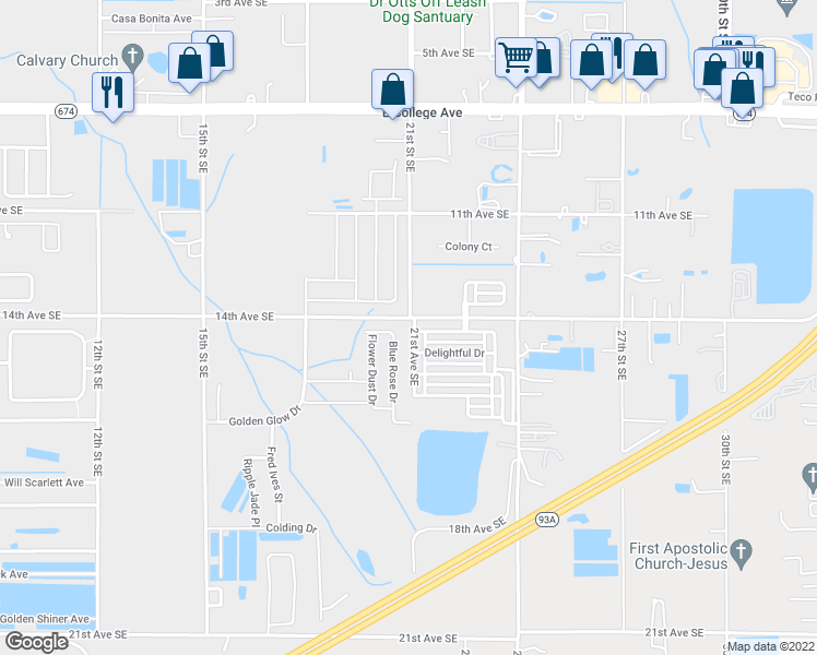 map of restaurants, bars, coffee shops, grocery stores, and more near 1405 21st Street Southeast in Ruskin