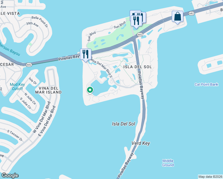 map of restaurants, bars, coffee shops, grocery stores, and more near 6294 Bahia Del Mar Circle in St. Petersburg