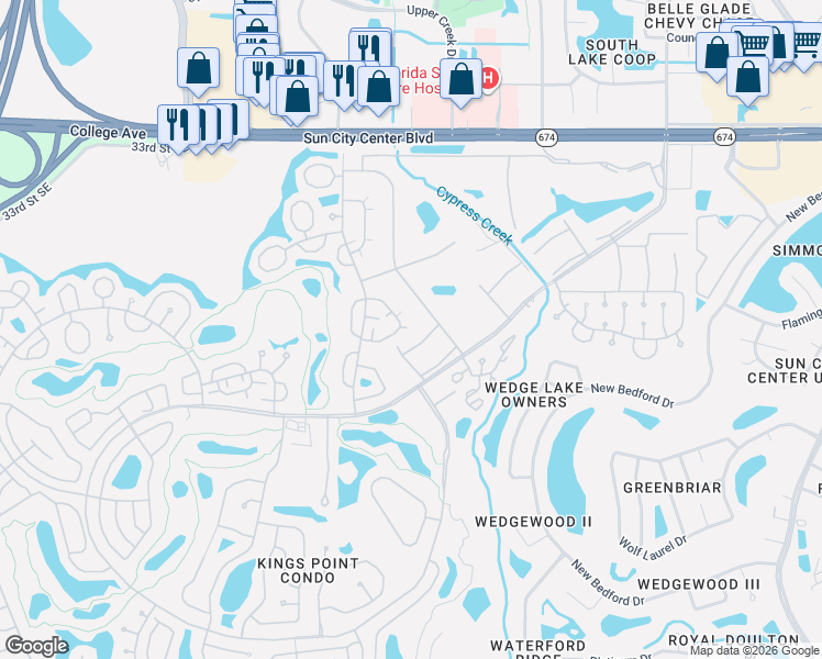 map of restaurants, bars, coffee shops, grocery stores, and more near 2224 Grenadier Drive in Sun City Center