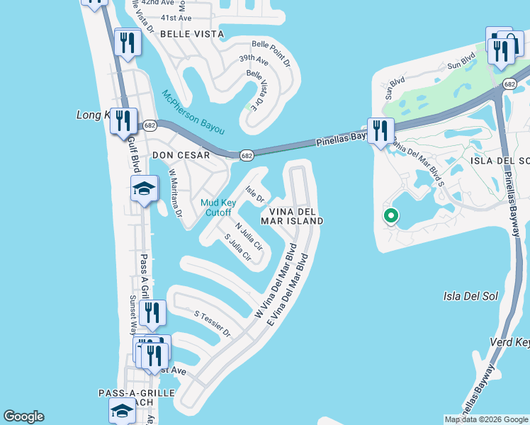 map of restaurants, bars, coffee shops, grocery stores, and more near 251 South Isle Drive in St. Pete Beach