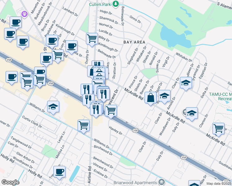 map of restaurants, bars, coffee shops, grocery stores, and more near in CORP CHRISTI