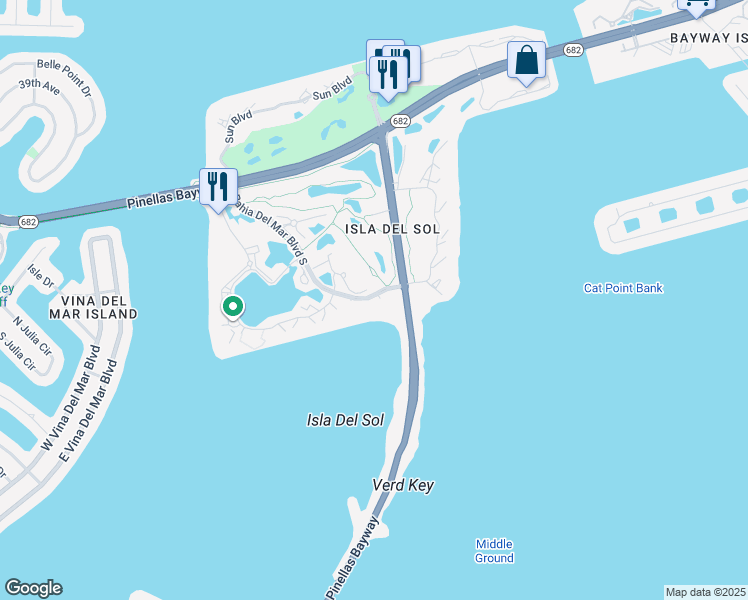 map of restaurants, bars, coffee shops, grocery stores, and more near 6357 Bahia Del Mar Boulevard South in St. Petersburg