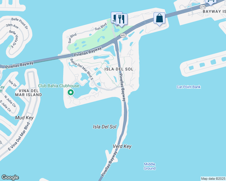 map of restaurants, bars, coffee shops, grocery stores, and more near 6357 Bahia Del Mar Boulevard South in St. Petersburg