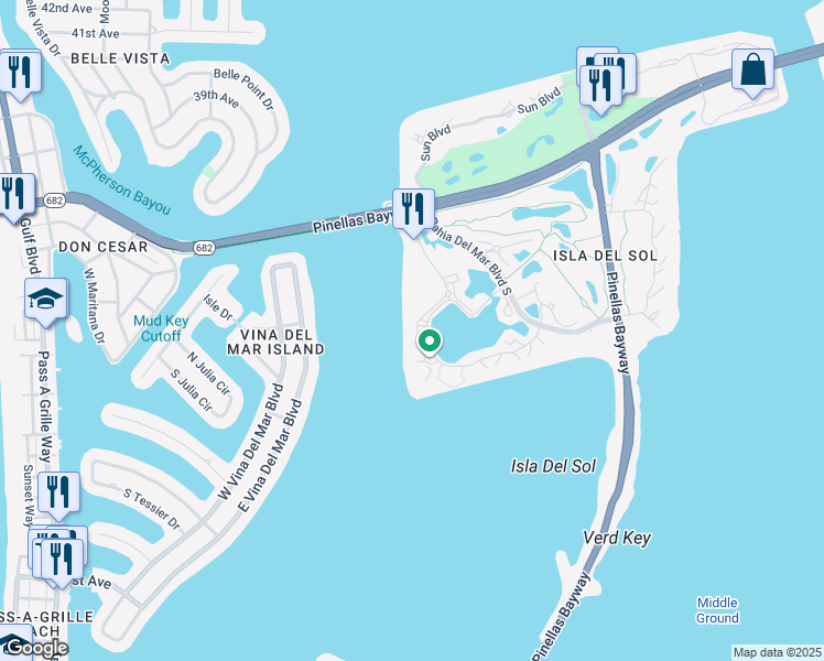 map of restaurants, bars, coffee shops, grocery stores, and more near 6081 Bahia Del Mar Circle North in St. Petersburg