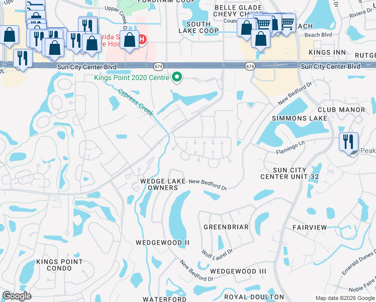 map of restaurants, bars, coffee shops, grocery stores, and more near 1830 Fox Hunt Drive in Sun City Center