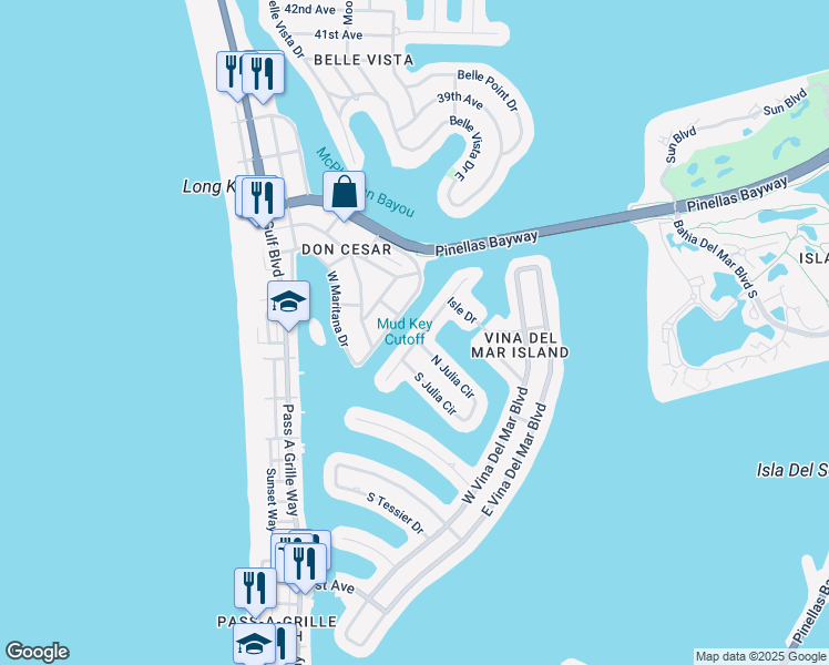 map of restaurants, bars, coffee shops, grocery stores, and more near 2950 Alton Drive in St. Pete Beach