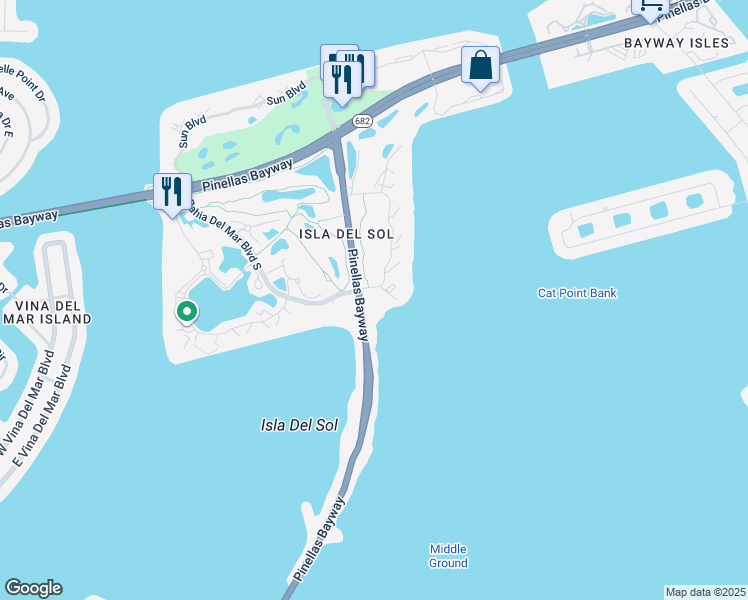 map of restaurants, bars, coffee shops, grocery stores, and more near 6365 Palma Del Mar Boulevard South in St. Petersburg