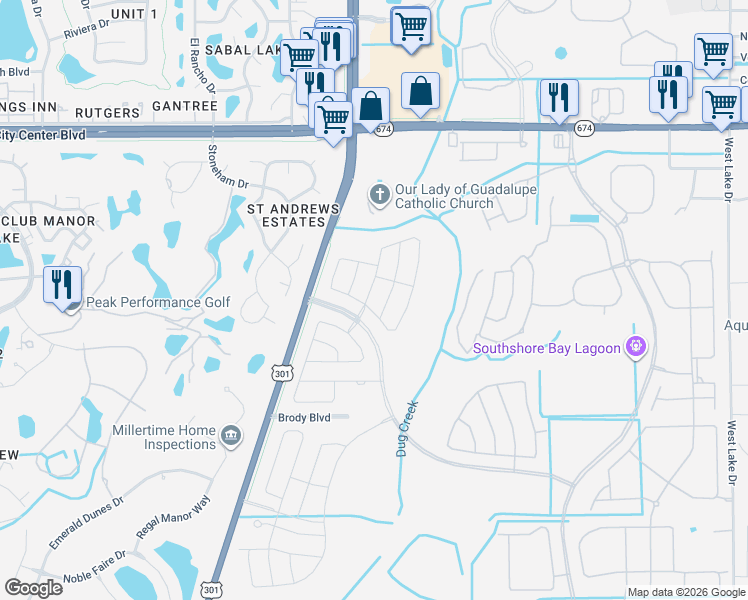 map of restaurants, bars, coffee shops, grocery stores, and more near 16718 Scenic Hill Way in Wimauma