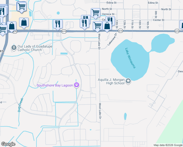 map of restaurants, bars, coffee shops, grocery stores, and more near 5407 Story Grass Court in Wimauma
