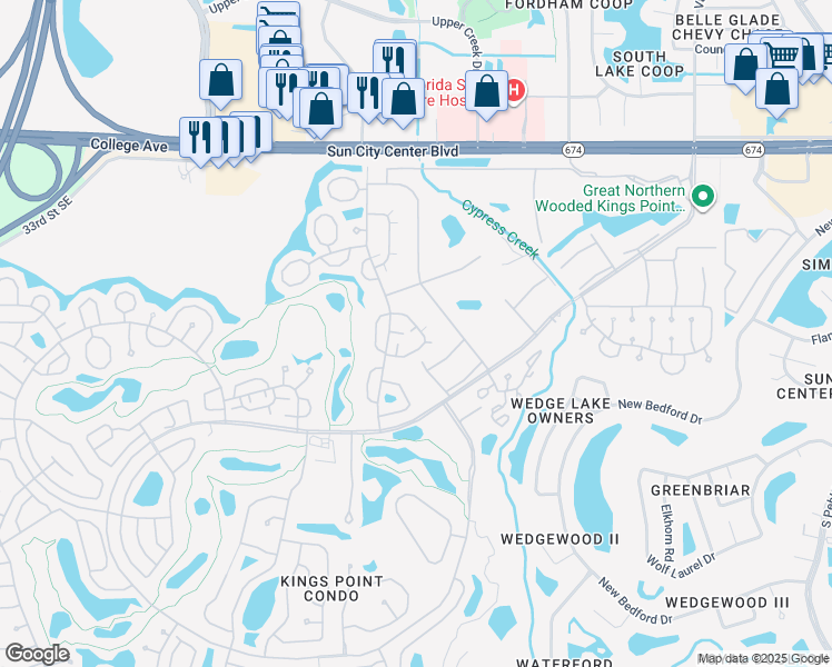 map of restaurants, bars, coffee shops, grocery stores, and more near 2219 Grenadier Drive in Sun City Center