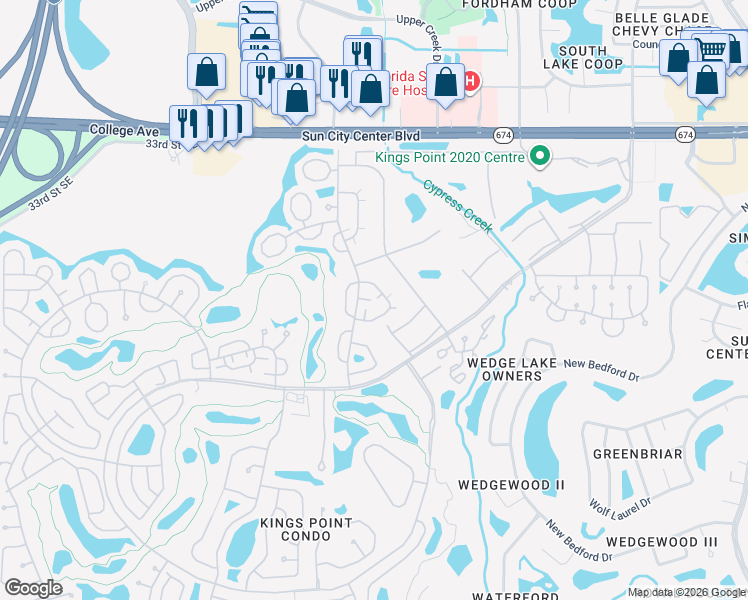 map of restaurants, bars, coffee shops, grocery stores, and more near 2213 Grenadier Drive in Sun City Center