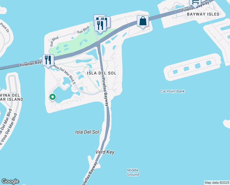 map of restaurants, bars, coffee shops, grocery stores, and more near 6365 Palma Del Mar Boulevard South in St. Petersburg