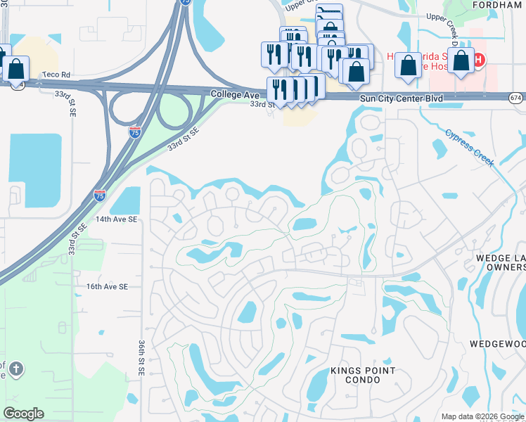 map of restaurants, bars, coffee shops, grocery stores, and more near 2001 Heathfield Circle in Sun City Center