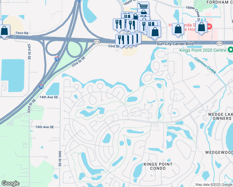 map of restaurants, bars, coffee shops, grocery stores, and more near 2008 Heathfield Circle in Sun City Center