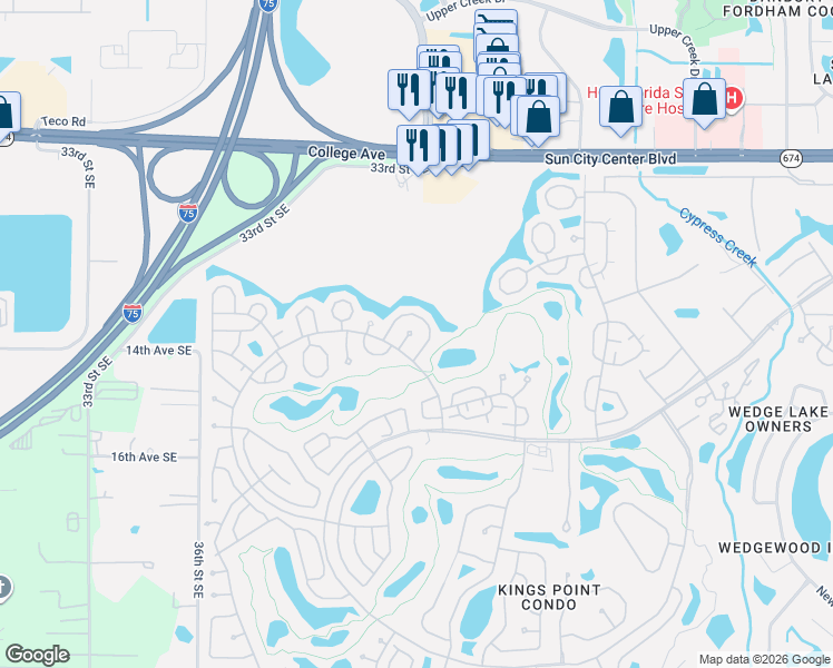 map of restaurants, bars, coffee shops, grocery stores, and more near 2025 Heathfield Circle in Sun City Center