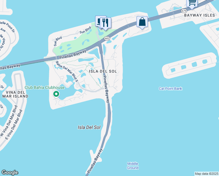 map of restaurants, bars, coffee shops, grocery stores, and more near 6365 Palma Del Mar Boulevard South in St. Petersburg