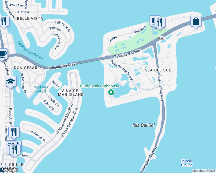map of restaurants, bars, coffee shops, grocery stores, and more near 6081 Bahia Del Mar Circle in Saint Petersburg