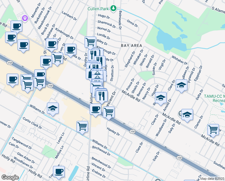map of restaurants, bars, coffee shops, grocery stores, and more near in Corpus Christi