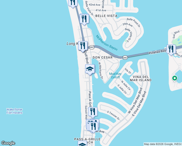 map of restaurants, bars, coffee shops, grocery stores, and more near 3111 Pass a Grille Way in St. Pete Beach