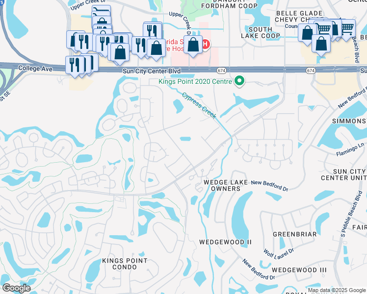 map of restaurants, bars, coffee shops, grocery stores, and more near 1901 Canterbury Lane in Sun City Center