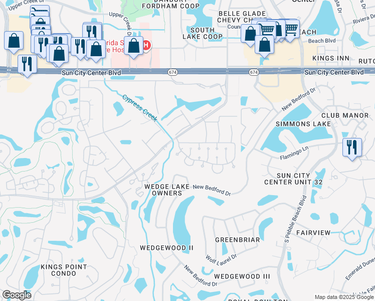 map of restaurants, bars, coffee shops, grocery stores, and more near 1830 Fox Hunt Drive in Sun City Center