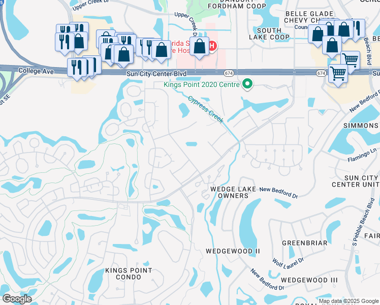 map of restaurants, bars, coffee shops, grocery stores, and more near 1901 Canterbury Lane in Sun City Center
