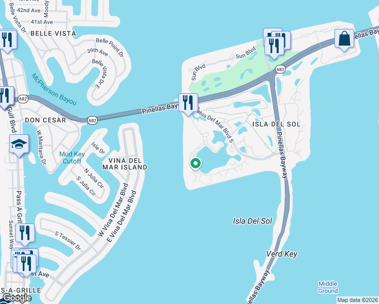 map of restaurants, bars, coffee shops, grocery stores, and more near 6081 Bahia Del Mar Circle North in St. Petersburg
