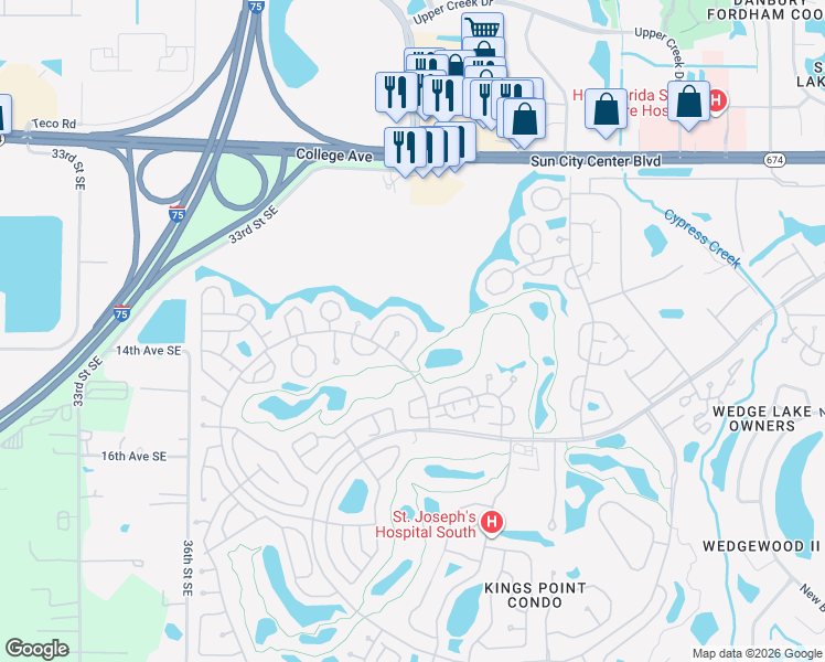 map of restaurants, bars, coffee shops, grocery stores, and more near 2025 Heathfield Circle in Sun City Center