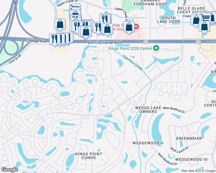 map of restaurants, bars, coffee shops, grocery stores, and more near 2207 Grenadier Drive in Sun City Center