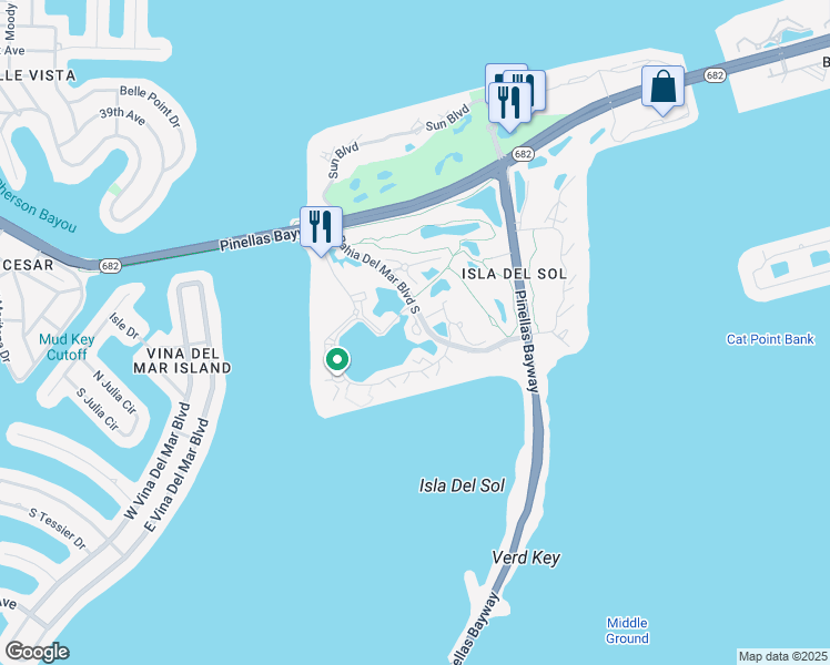 map of restaurants, bars, coffee shops, grocery stores, and more near 6273 Bahia Del Mar Boulevard South in St. Petersburg