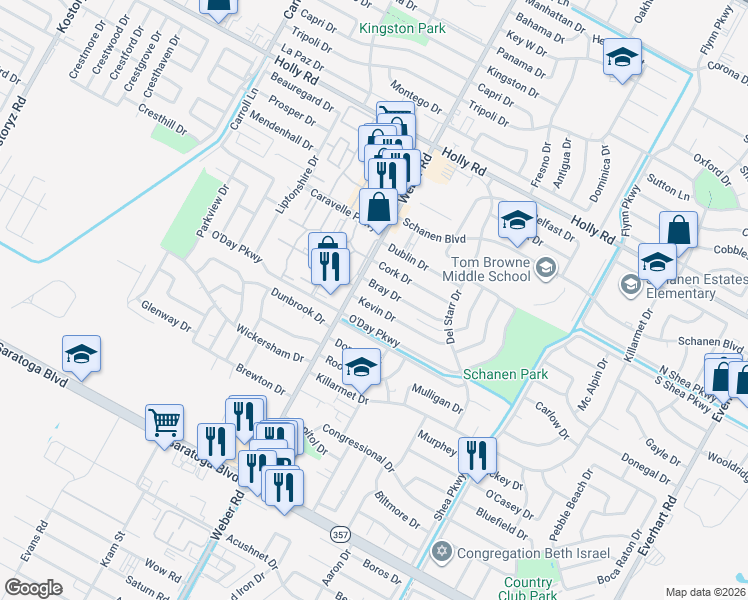 map of restaurants, bars, coffee shops, grocery stores, and more near 4014 Kevin Drive in Corpus Christi