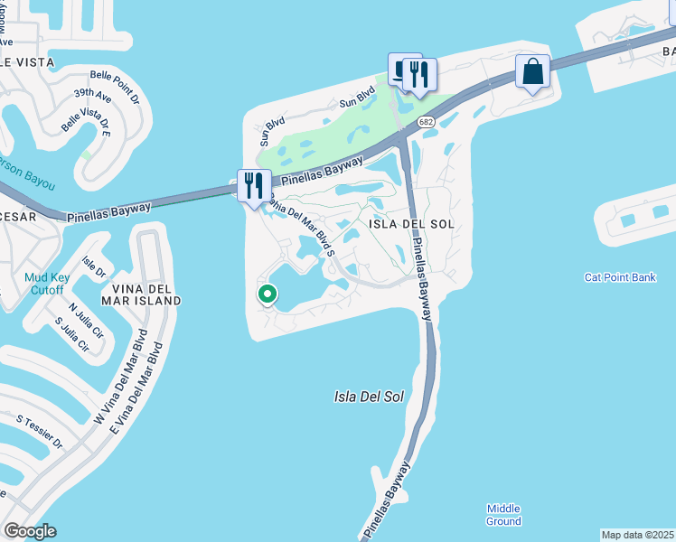 map of restaurants, bars, coffee shops, grocery stores, and more near 6061 Bahia Del Mar Boulevard South in St. Petersburg