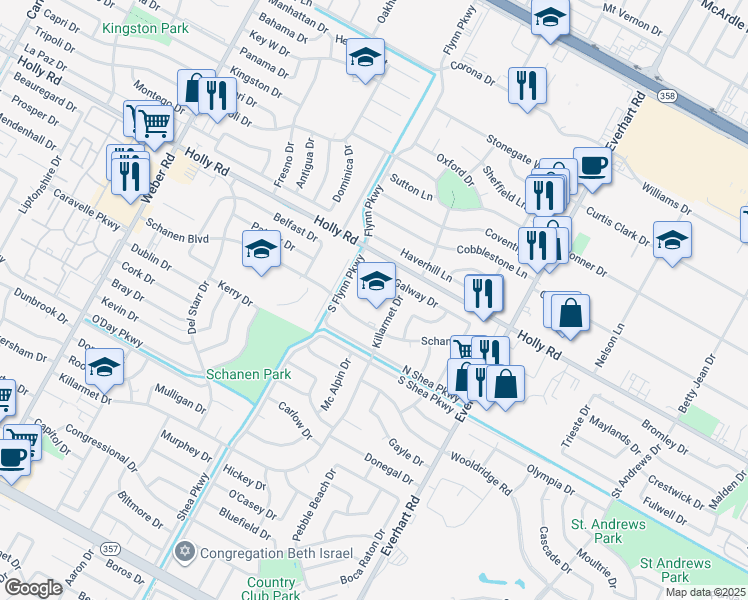 map of restaurants, bars, coffee shops, grocery stores, and more near 5717 Killarmet Drive in Corpus Christi