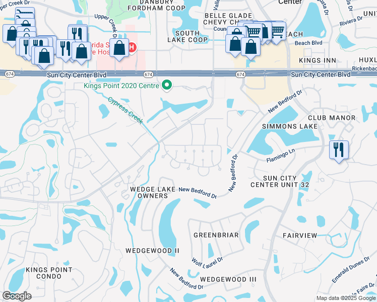 map of restaurants, bars, coffee shops, grocery stores, and more near 303 Friar Court in Sun City Center