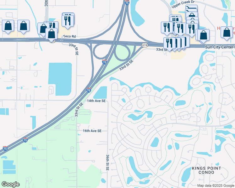 map of restaurants, bars, coffee shops, grocery stores, and more near 2010 Hereford Drive in Sun City Center