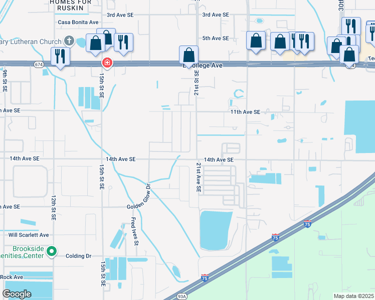 map of restaurants, bars, coffee shops, grocery stores, and more near 1914 Peaceful Palm Street in Ruskin