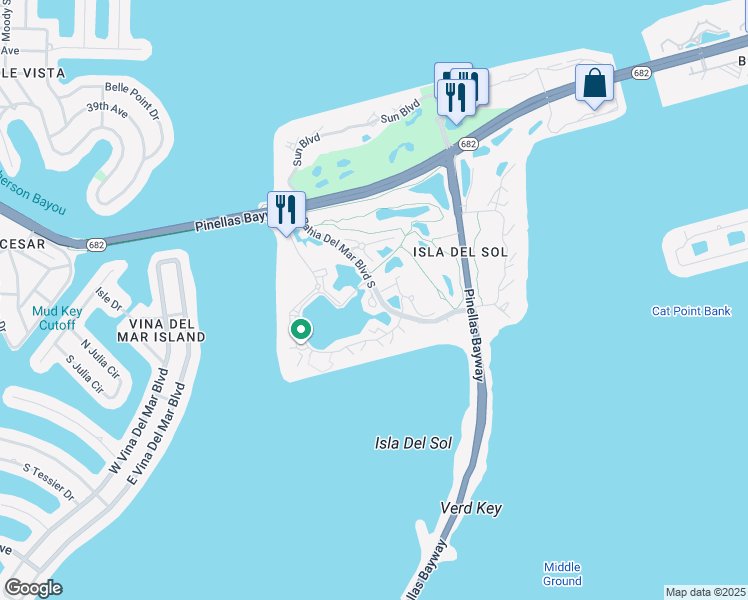 map of restaurants, bars, coffee shops, grocery stores, and more near 6061 Bahia Del Mar Boulevard South in St. Petersburg