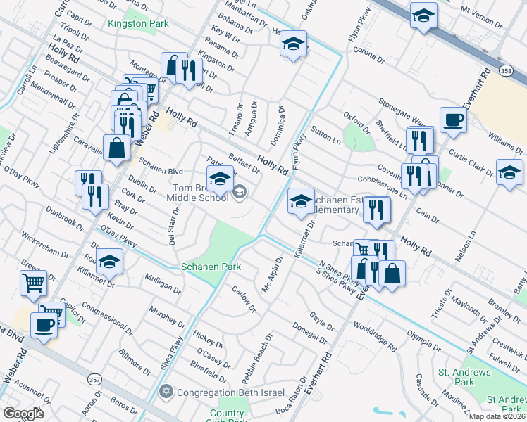 map of restaurants, bars, coffee shops, grocery stores, and more near 5801 North Flynn Parkway in Corpus Christi